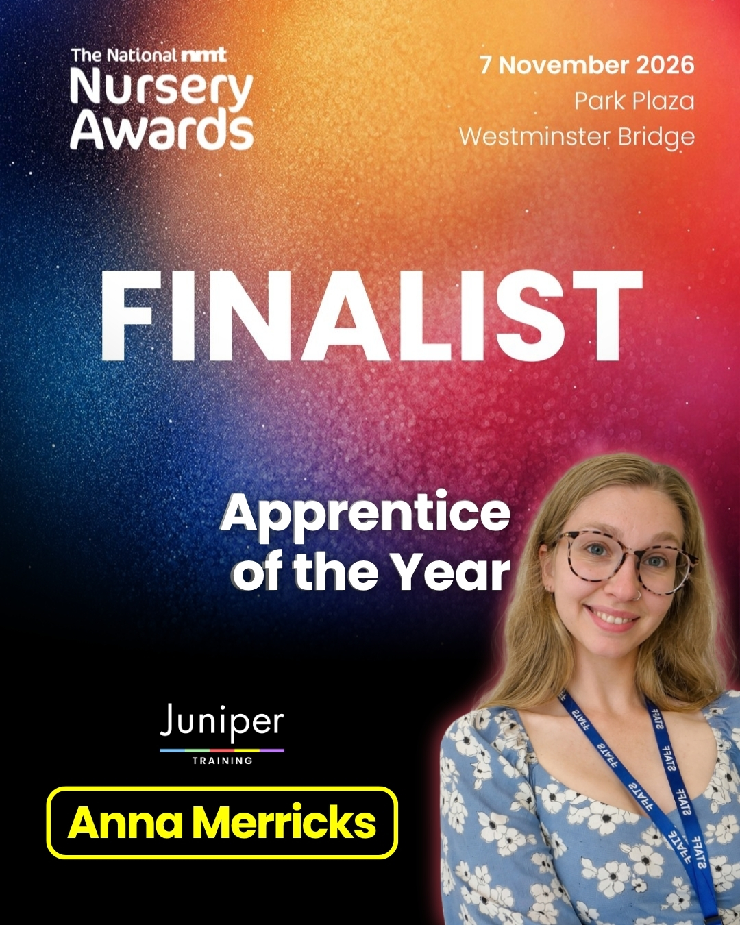 Anna Merricks Finalist Apprentice of the Year at Nursery Awards